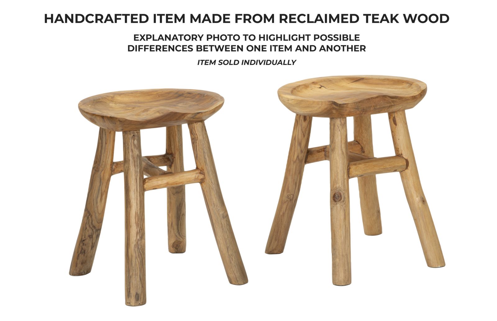 Hocker Sel Slim Teak Holz Boho Chic Handgefertigt Natur