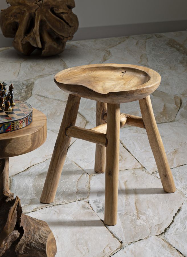 Hocker Sel Slim Teak Holz Boho Chic Handgefertigt Natur