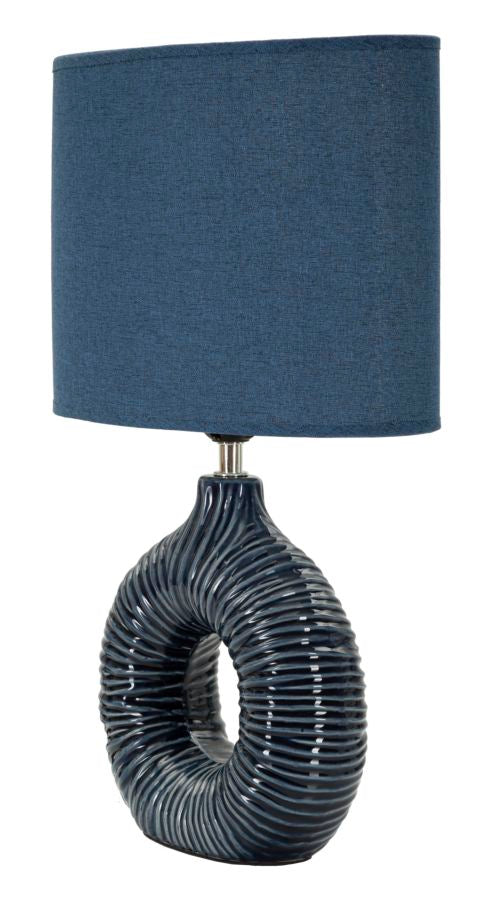 Seta Blu Tischlampe Keramik Stoff Blau 43cm Glam Design