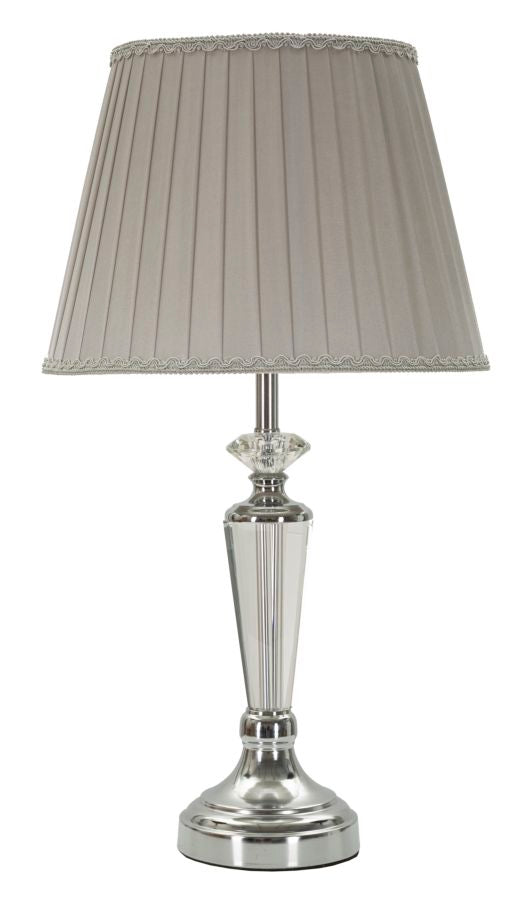 Serena Shine Tischlampe Silber Stoffschirm Ø30x56cm
