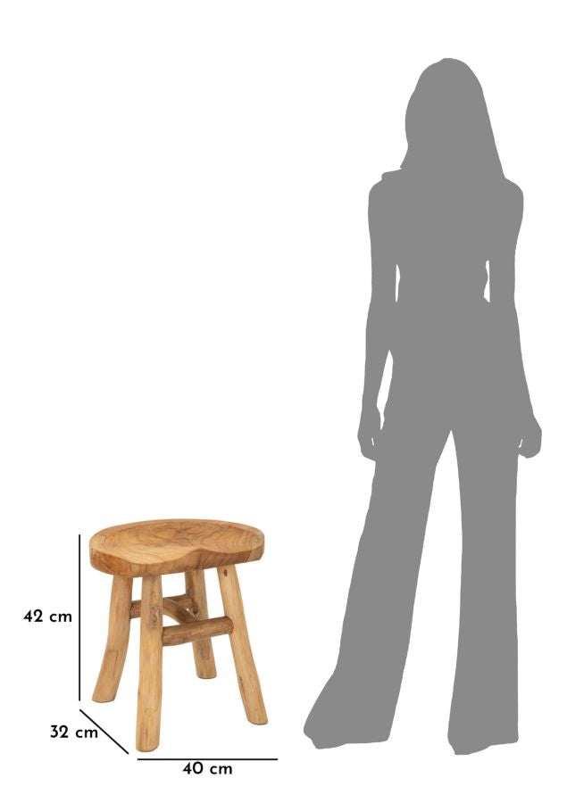 Hocker Sel Teak Holz Boho Chic Natur Handgefertigt Unikat