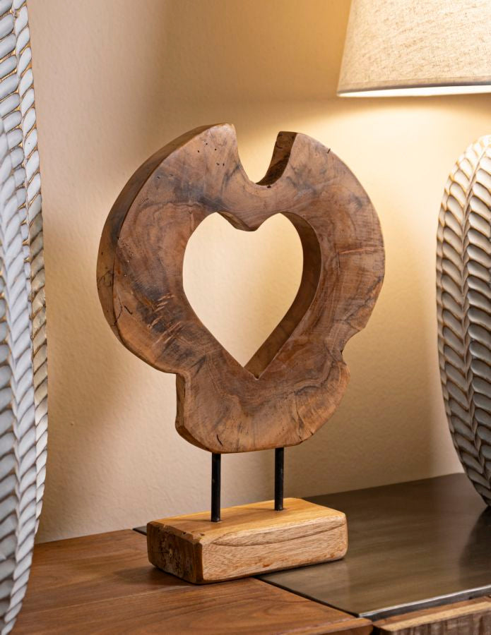 Dekoobjekt Teakherz Hasi – Holzskulptur Unikat aus Naturholz 28x38cm