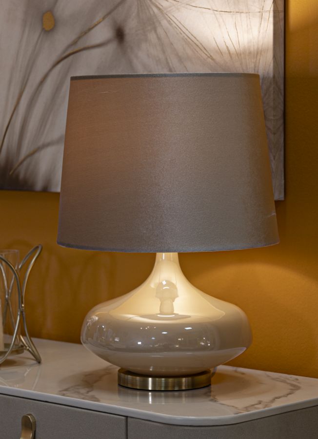 Perly Round Tischlampe Glas Metall Samt Ø35x50cm Glam