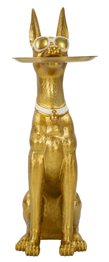 Dekofigur Hund Savoy Gold mit Tablett glamouröse Wohnfigur Höhe 91cm