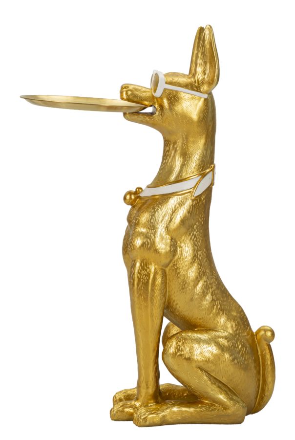 Dekofigur Hund Savoy Gold mit Tablett glamouröse Wohnfigur Höhe 91cm