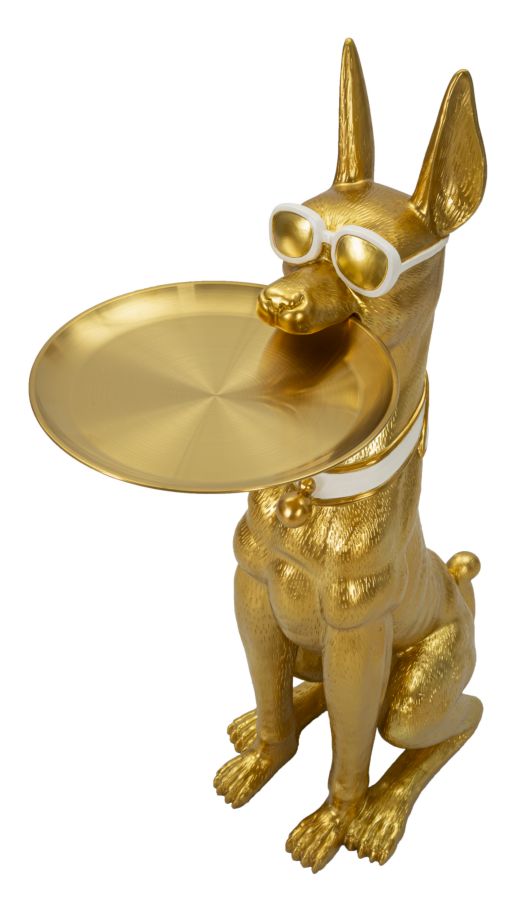 Dekofigur Hund Savoy Gold mit Tablett glamouröse Wohnfigur Höhe 91cm
