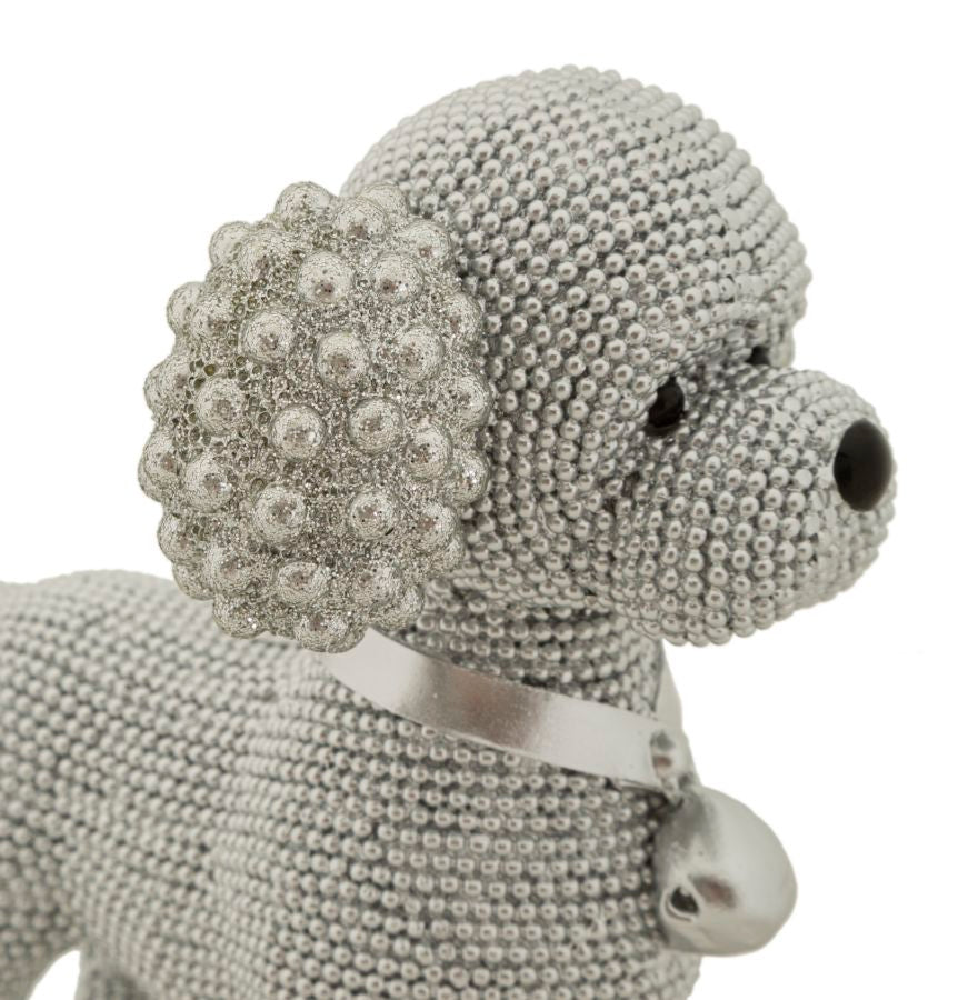 Dekofigur Pudel Pearl – Glänzende Hundeskulptur in Silber 15cm