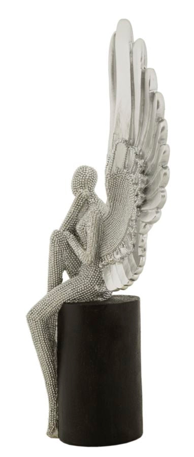 Skulptur Angel Serenity – Sitzender Engel mit Flügeln in Silber 34cm