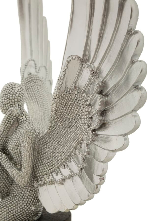 Skulptur Angel Serenity – Sitzender Engel mit Flügeln in Silber 34cm