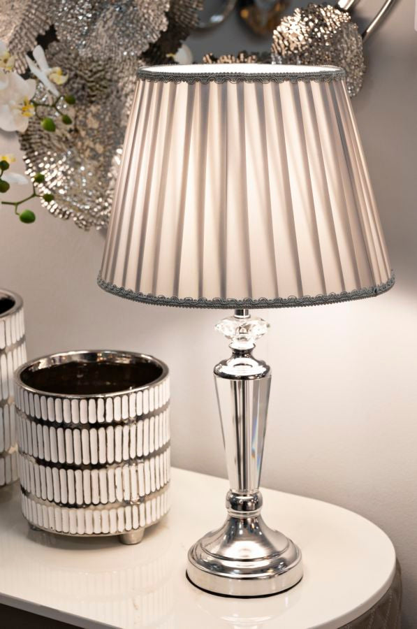 Serena Shine Tischlampe Silber Stoffschirm Ø30x56cm