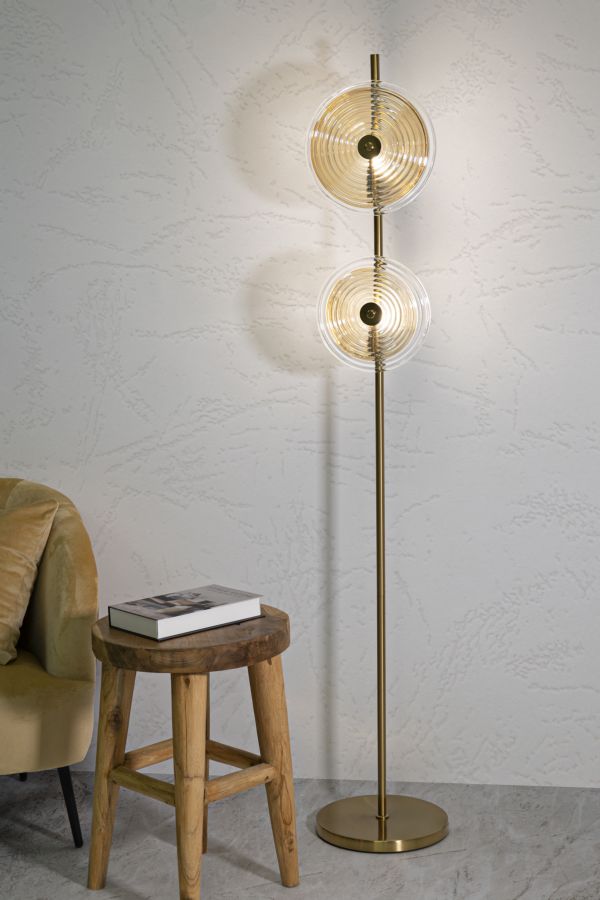 Venia Tower Stehlampe Glas Gold Ø30x170cm Glamour Design