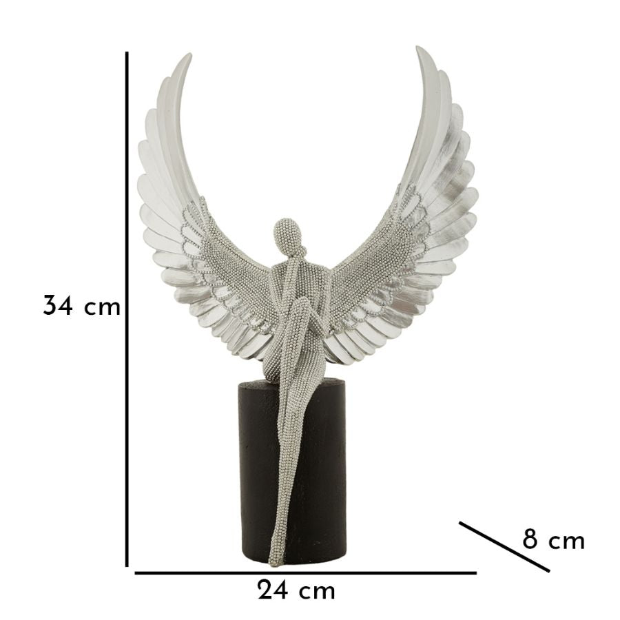 Skulptur Angel Serenity – Sitzender Engel mit Flügeln in Silber 34cm