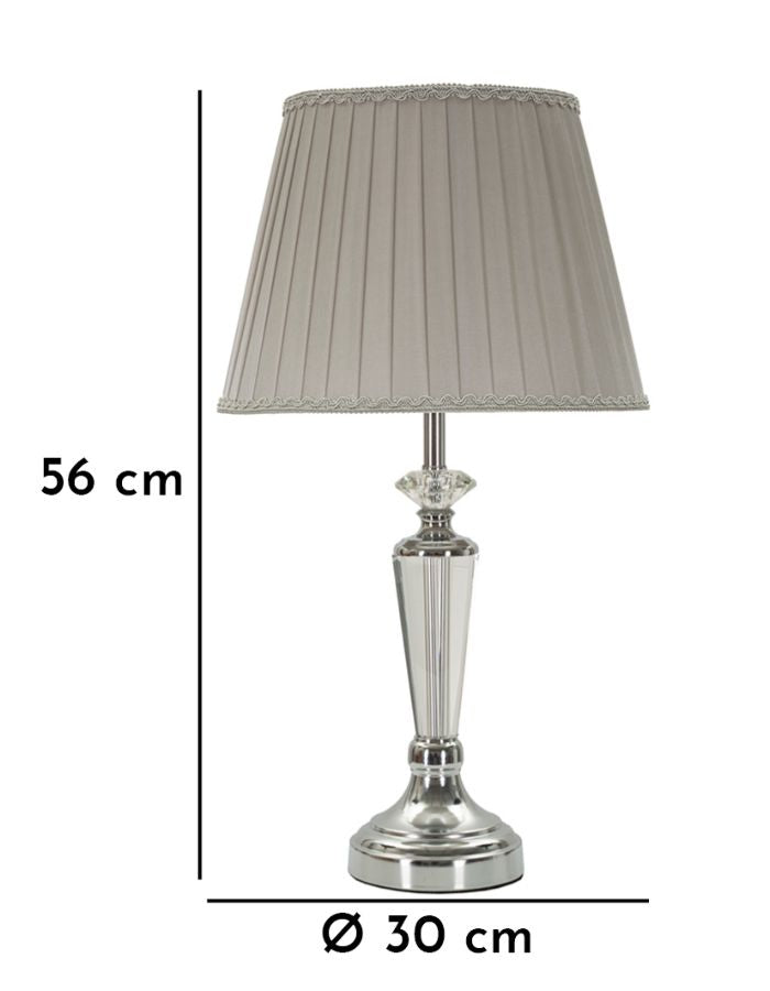Serena Shine Tischlampe Silber Stoffschirm Ø30x56cm