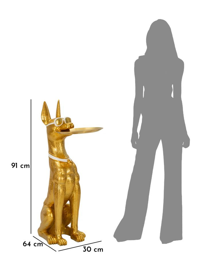 Dekofigur Hund Savoy Gold mit Tablett glamouröse Wohnfigur Höhe 91cm