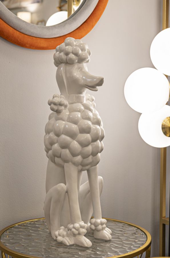 Skulptur Poodletta Weiß Pudelfigur aus Resin 61cm