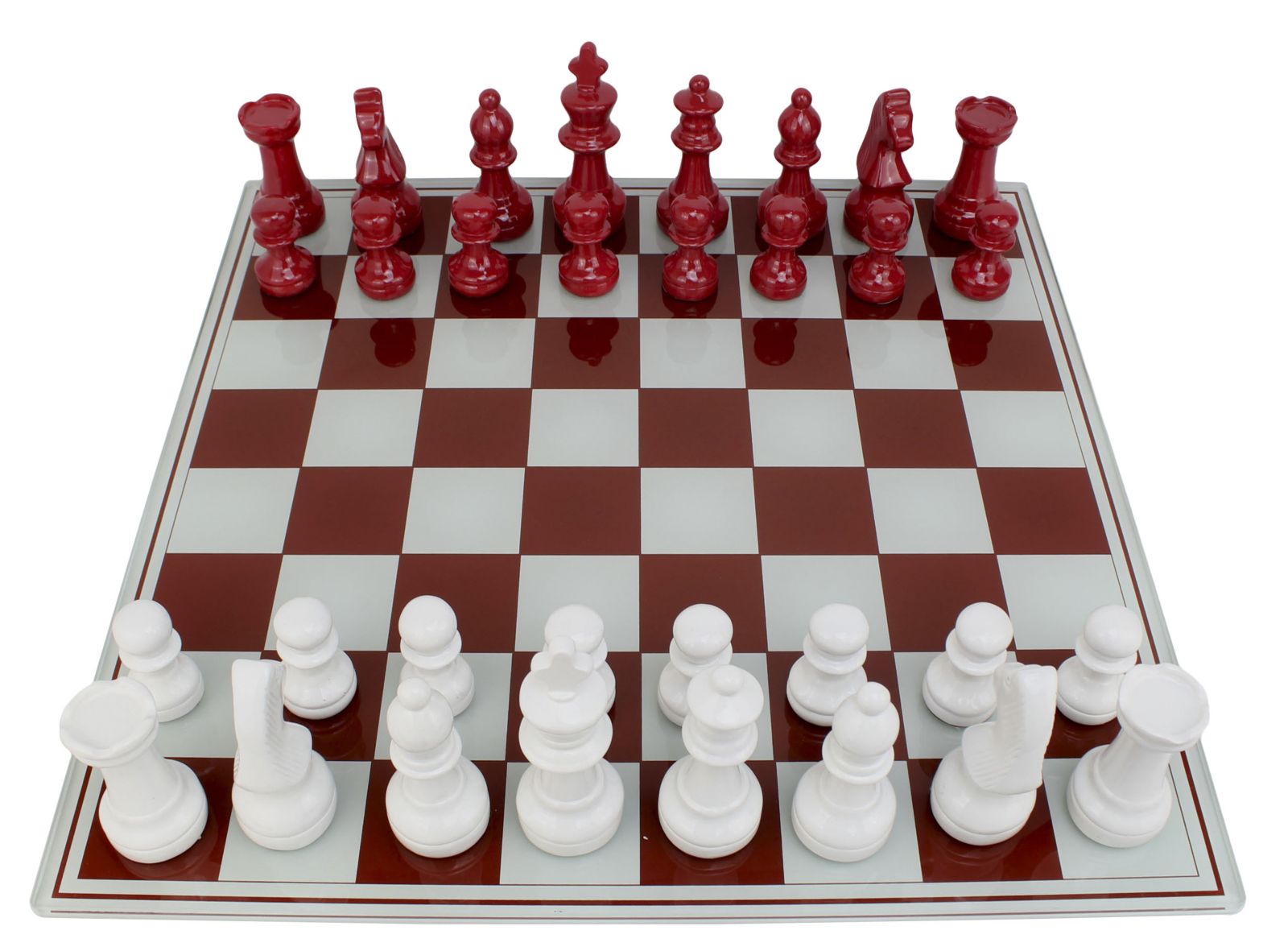 Exklusives Schachspiel Rot Weiß Glas 61x61 cm