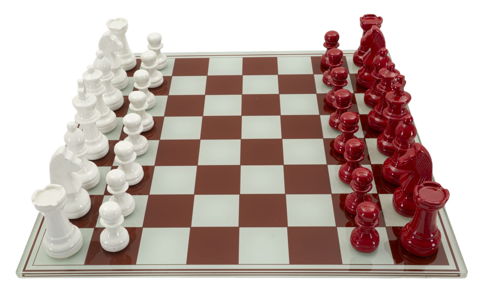 Exklusives Schachspiel Rot Weiß Glas 61x61 cm