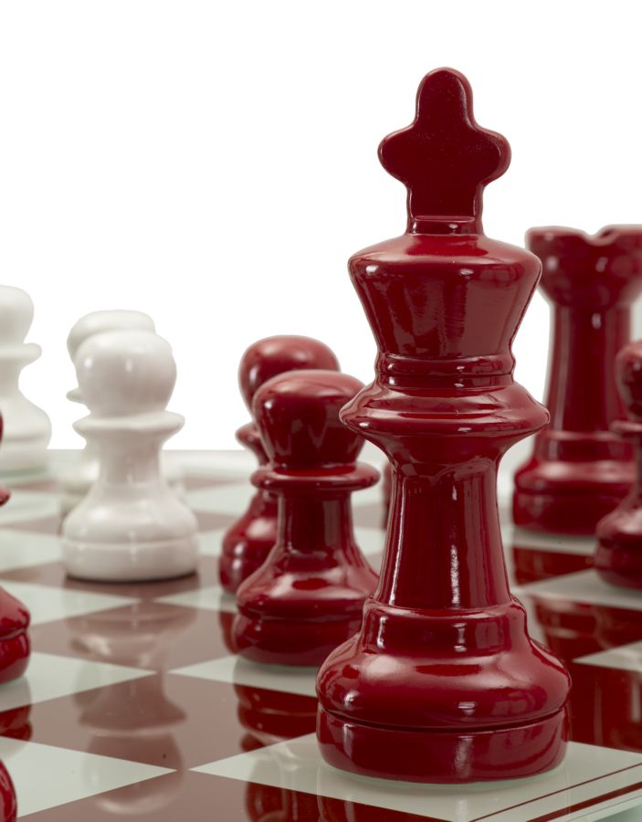 Exklusives Schachspiel Rot Weiß Glas 61x61 cm