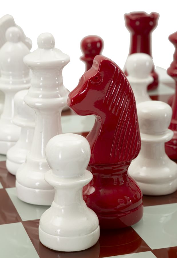 Exklusives Schachspiel Rot Weiß Glas 61x61 cm