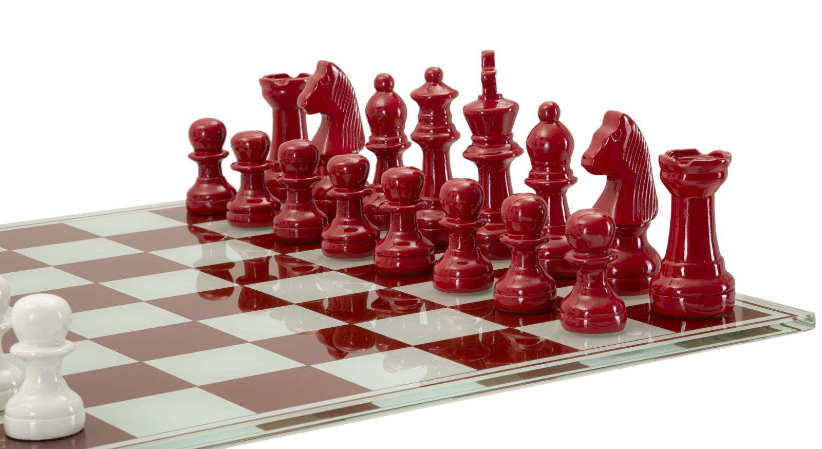 Exklusives Schachspiel Rot Weiß Glas 61x61 cm