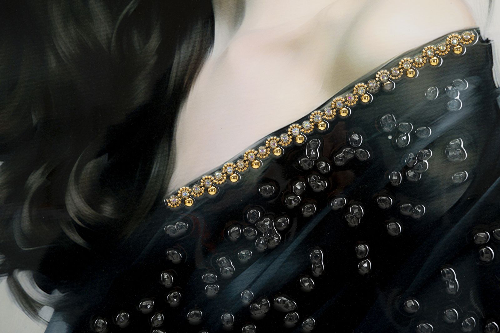 Dori Noire Wandbild 62x92 cm – Glamouröse Frau in Schwarz mit Hut auf Leinwand