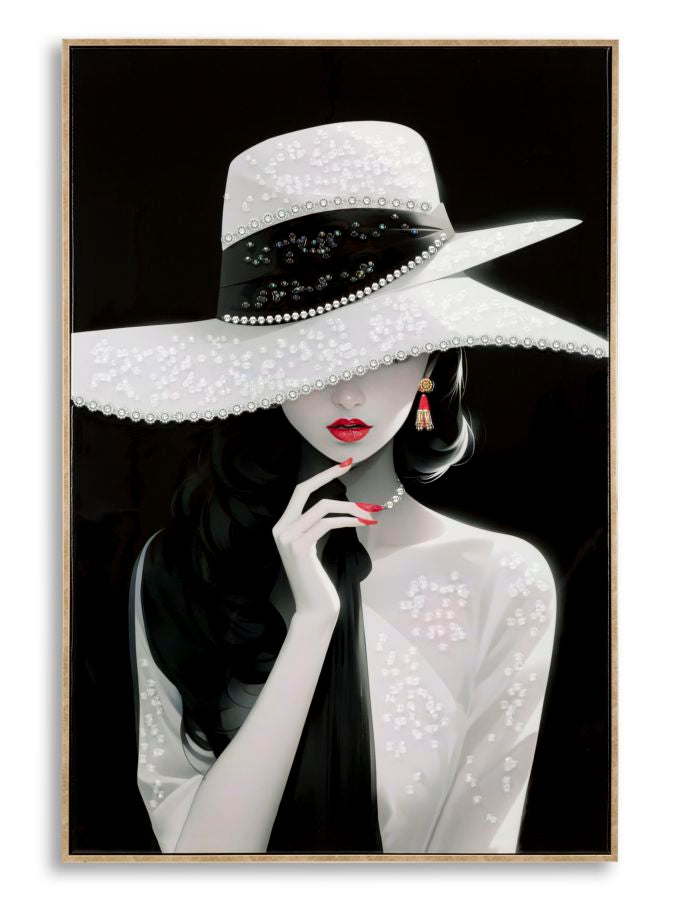 Marty Élite Wandbild 60x92 cm – Glamouröse Damenfigur auf Leinwand mit Perlenakzenten