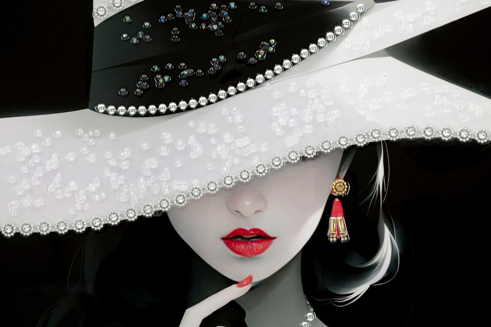 Marty Élite Wandbild 60x92 cm – Glamouröse Damenfigur auf Leinwand mit Perlenakzenten