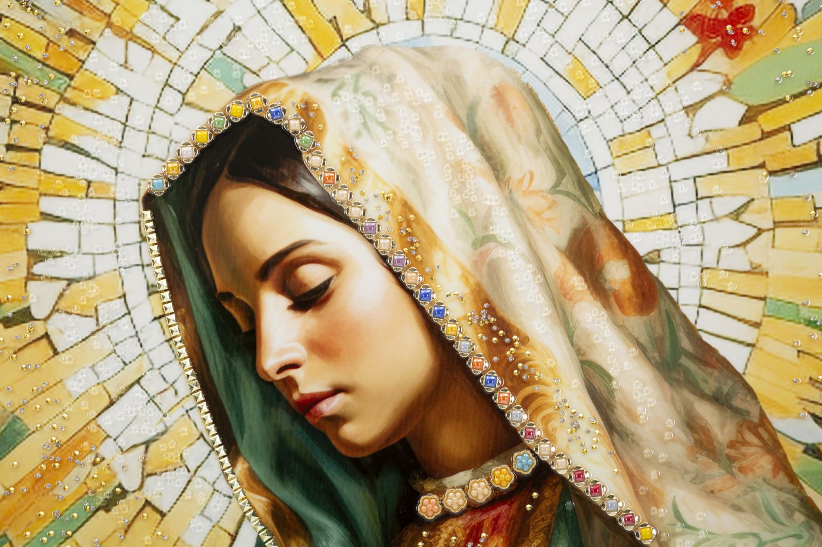 Madonna Celeste Wandbild 72x102 cm mit Kristallsteinen auf Leinwand