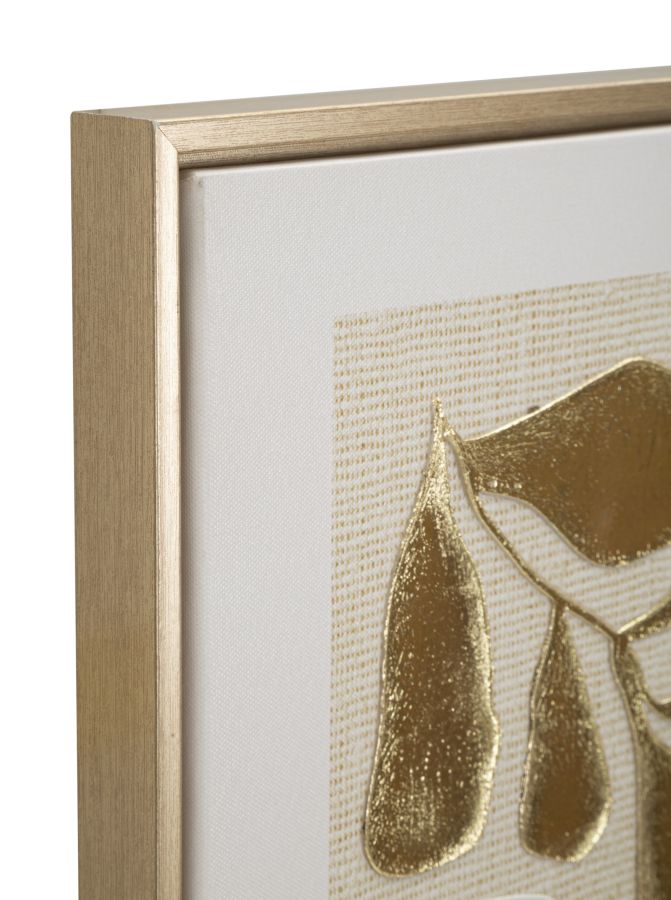 Goldy Wandbild auf Leinwand mit Rahmen – Elegante Blätteroptik 50x70 cm
