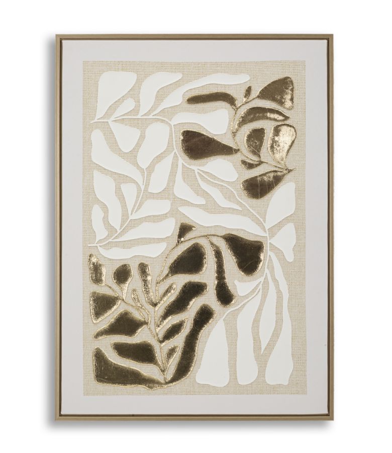 Goldy Wandbild auf Leinwand mit Rahmen – Glänzende Blätteroptik 50x70 cm