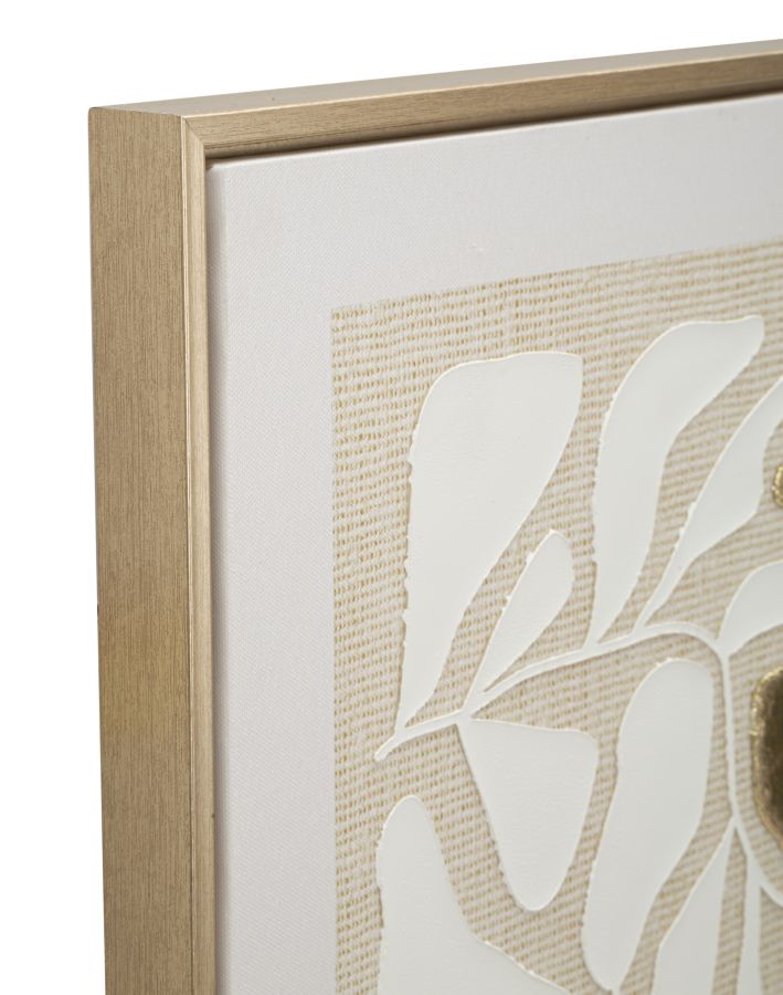 Goldy Wandbild auf Leinwand mit Rahmen – Glänzende Blätteroptik 50x70 cm
