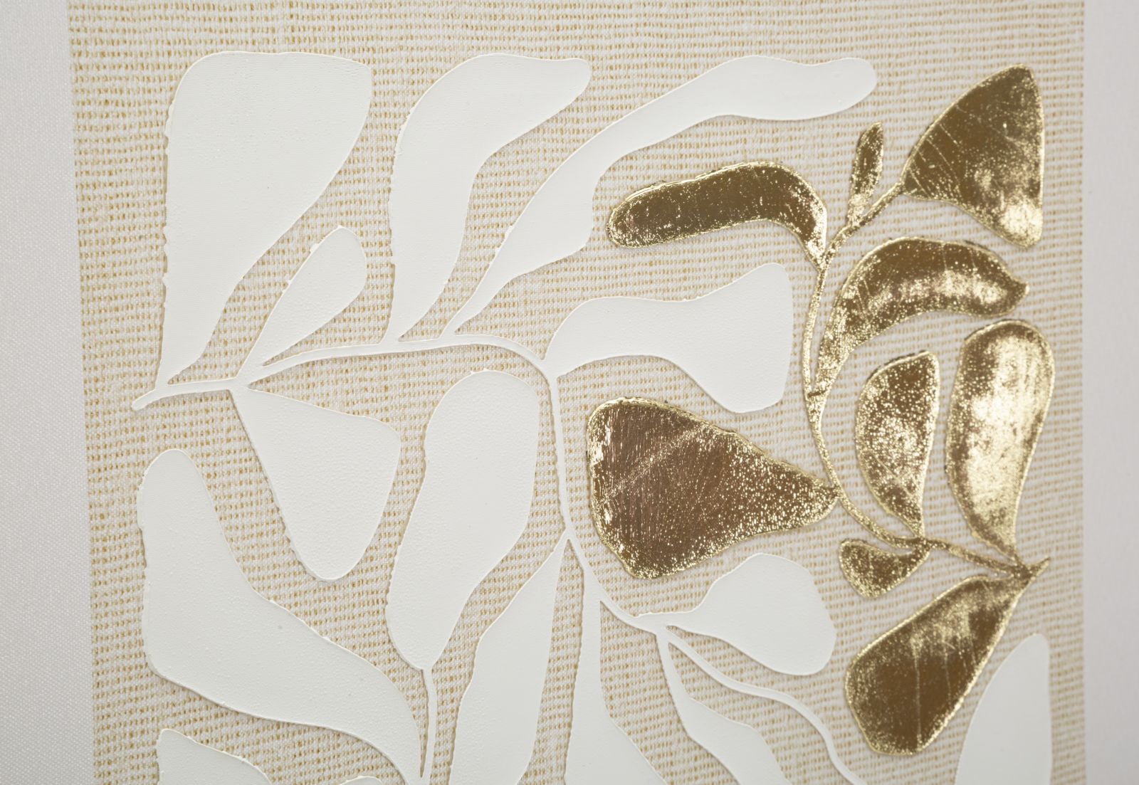 Goldy Wandbild auf Leinwand mit Rahmen – Glänzende Blätteroptik 50x70 cm