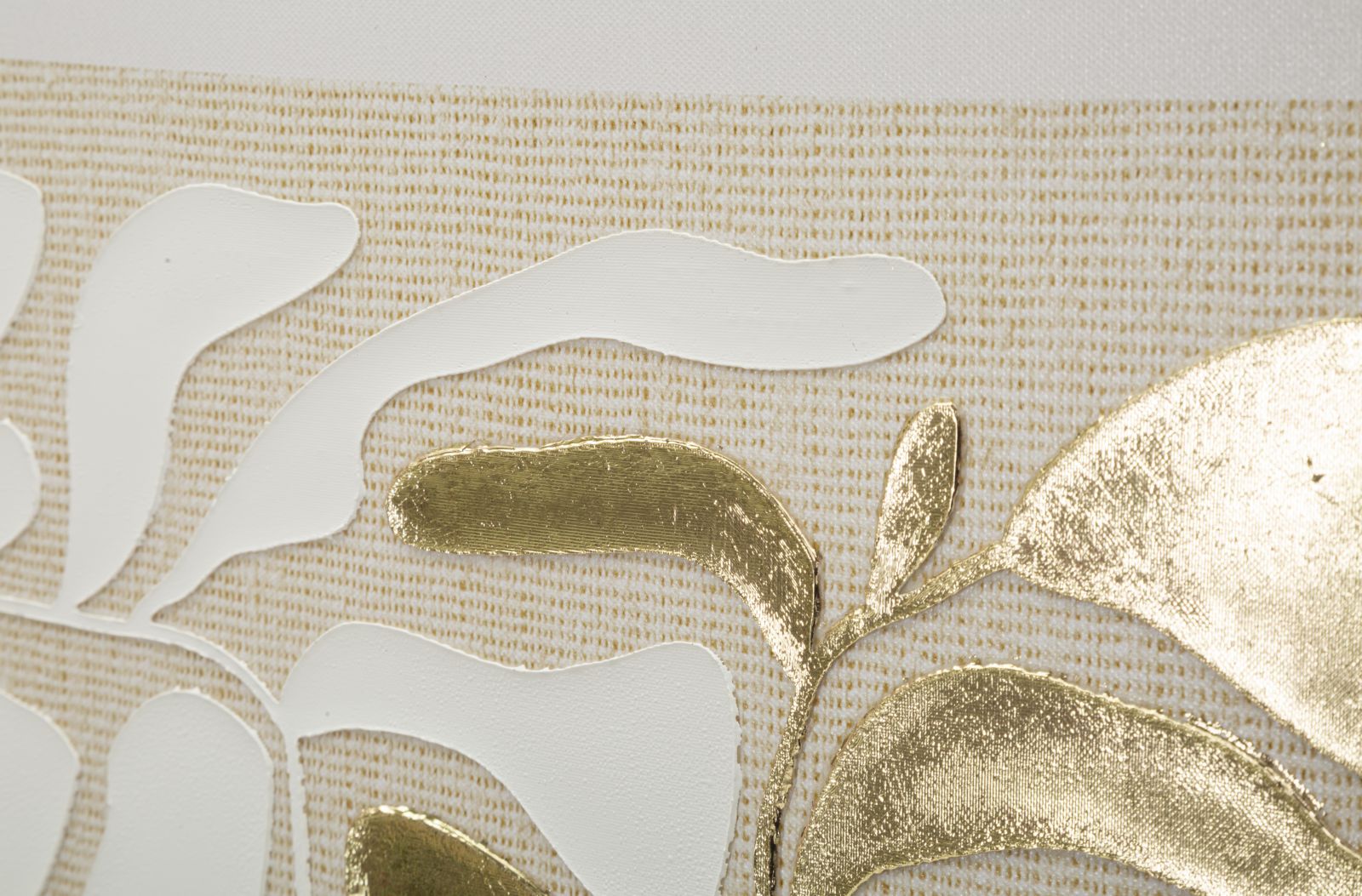 Goldy Wandbild auf Leinwand mit Rahmen – Glänzende Blätteroptik 50x70 cm