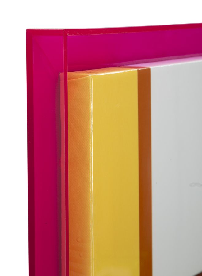 Acryl Wandkunst Laccato Pink mit Rahmen – Geometrisches Leinwandbild 60x80 cm