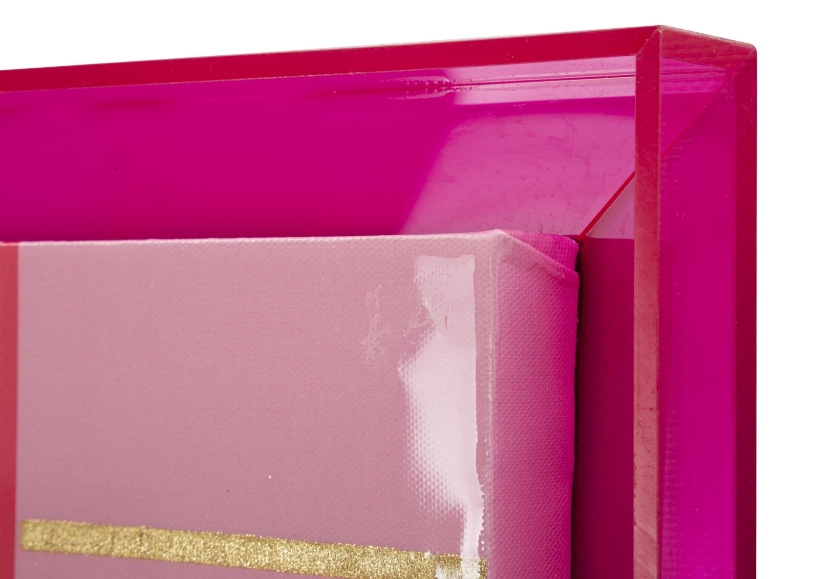 Acryl Wandkunst Laccato Pink mit Rahmen – Geometrisches Leinwandbild 60x80 cm