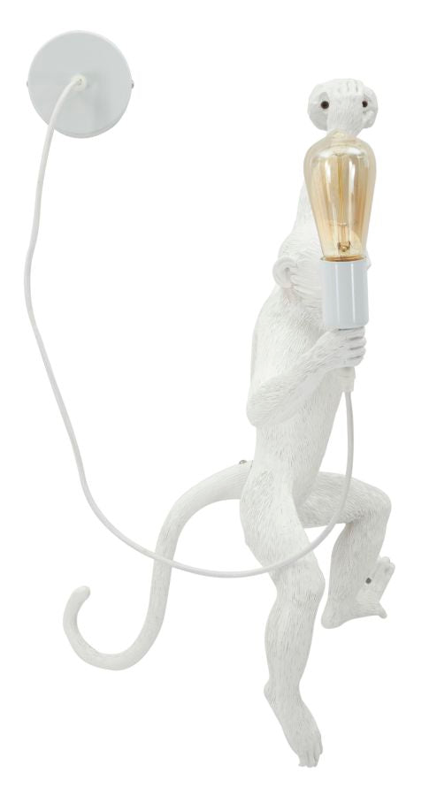Wandleuchte Monkey Weiß 64cm Affenfigur Lampe Aus Kunstharz Wandlampe