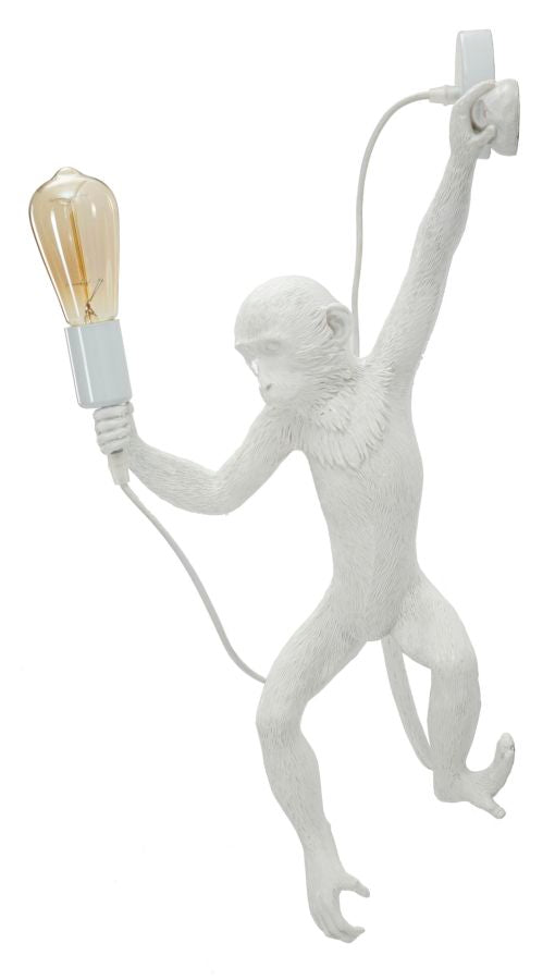 Wandleuchte Monkey Weiß 64cm Affenfigur Lampe Aus Kunstharz Wandlampe