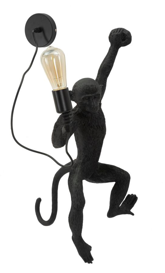 Wandleuchte Monkey Schwarz 64cm Affenfigur Lampe Aus Kunstharz Wandlampe