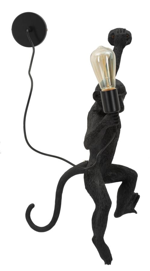 Wandleuchte Monkey Schwarz 64cm Affenfigur Lampe Aus Kunstharz Wandlampe
