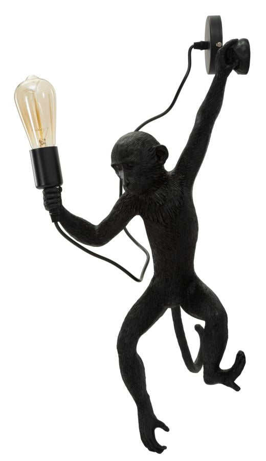 Wandleuchte Monkey Schwarz 64cm Affenfigur Lampe Aus Kunstharz Wandlampe