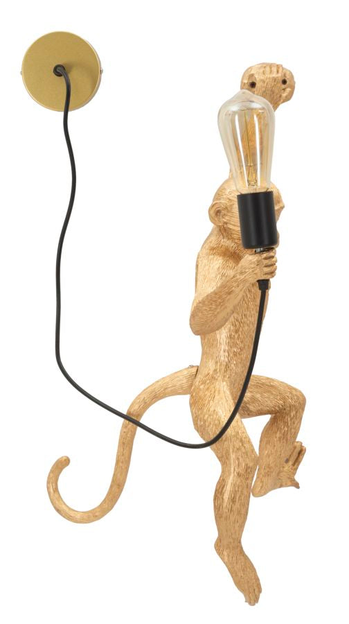 Wandleuchte Monkey Gold 64cm Affenfigur Lampe Aus Kunstharz Wandlampe