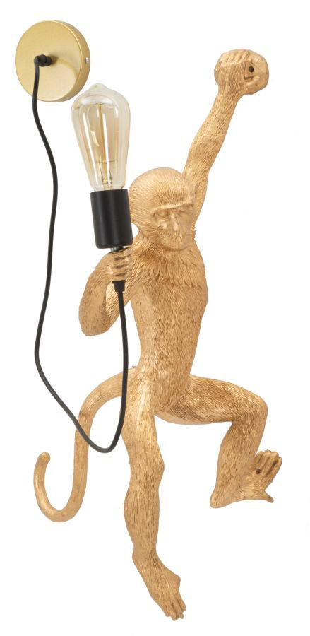 Wandleuchte Monkey Gold 64cm Affenfigur Lampe Aus Kunstharz Wandlampe