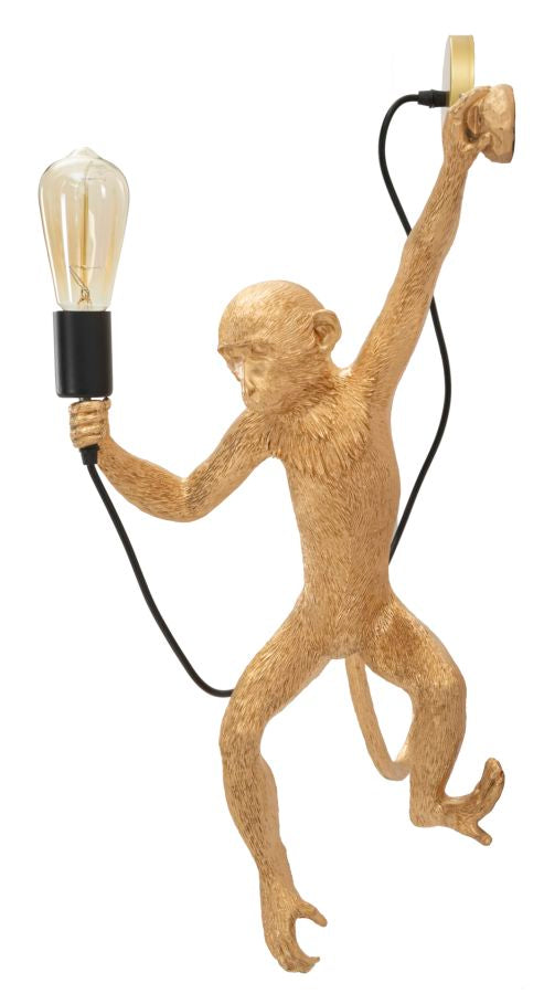 Wandleuchte Monkey Gold 64cm Affenfigur Lampe Aus Kunstharz Wandlampe