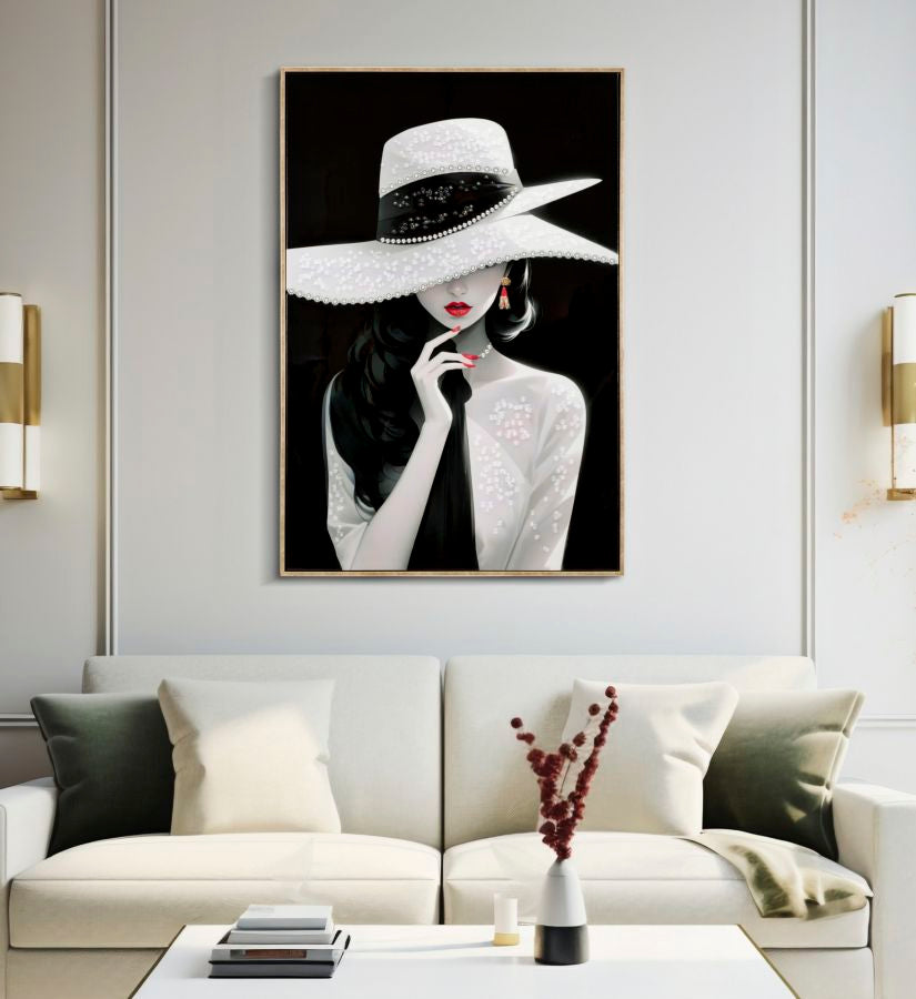 Marty Élite Wandbild 60x92 cm – Glamouröse Damenfigur auf Leinwand mit Perlenakzenten