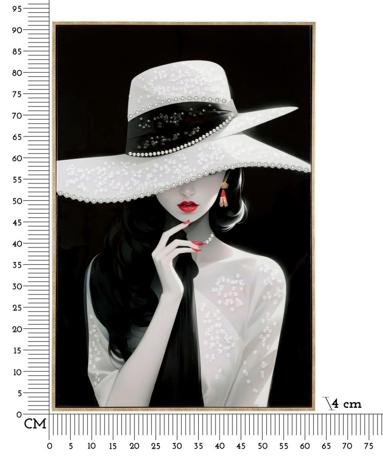 Marty Élite Wandbild 60x92 cm – Glamouröse Damenfigur auf Leinwand mit Perlenakzenten