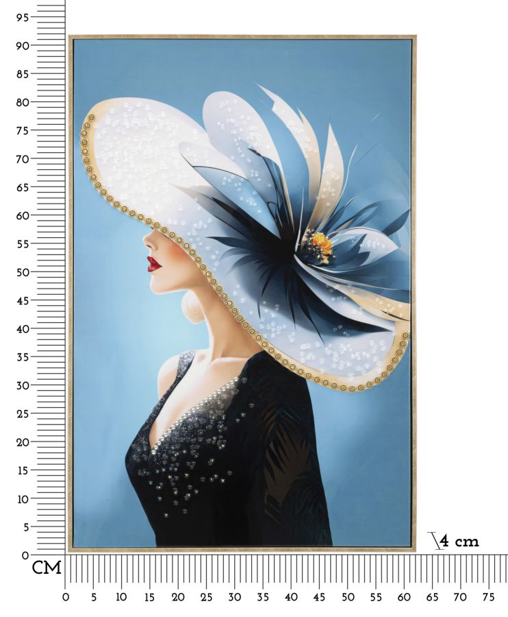 Dori Eleganza Wandbild 62x92 cm – Damenporträt mit großem Hut auf Leinwand im Glamour Stil