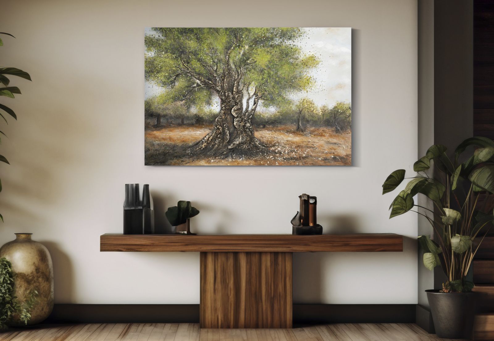 Wandbild Olea 120x80 Handgemaltes Leinwandbild Olivenbaum Natur Landschaft
