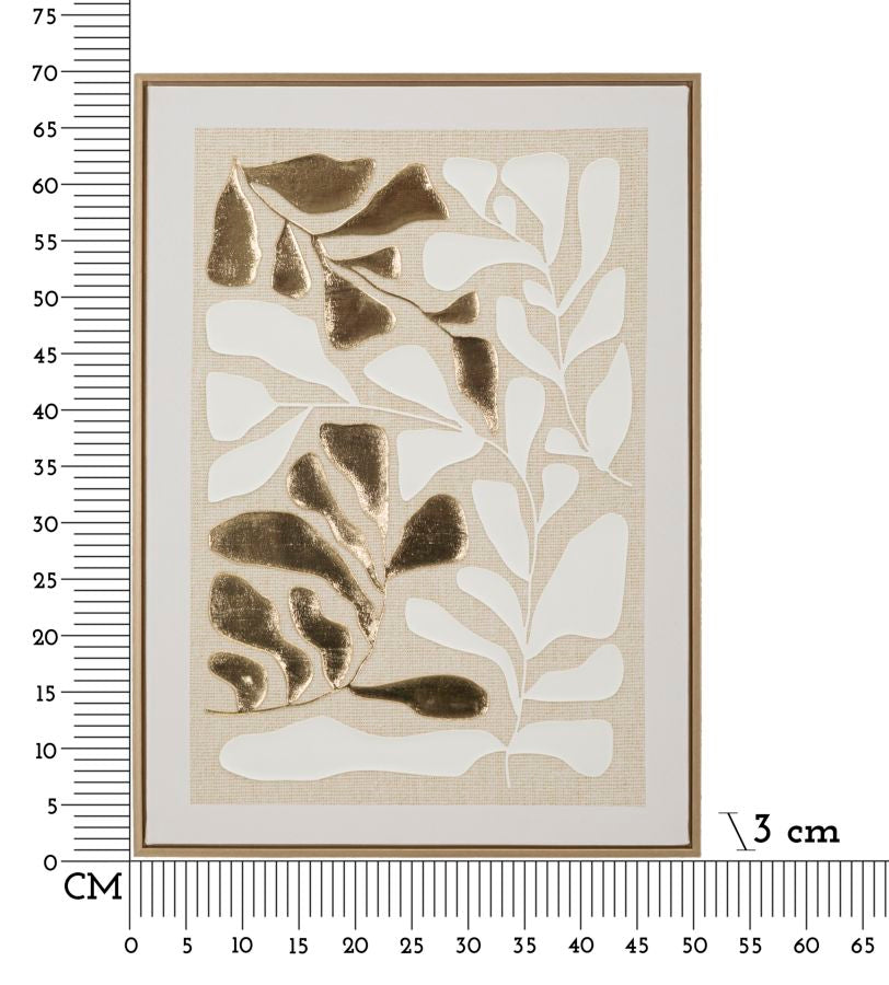 Goldy Wandbild auf Leinwand mit Rahmen – Elegante Blätteroptik 50x70 cm