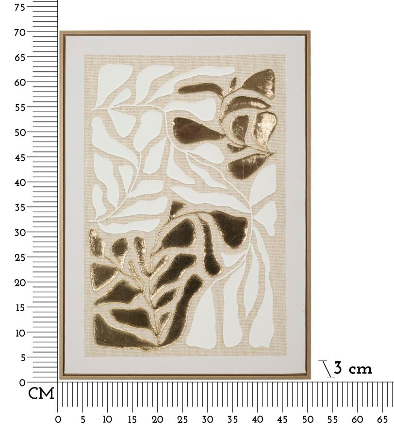 Goldy Wandbild auf Leinwand mit Rahmen – Glänzende Blätteroptik 50x70 cm