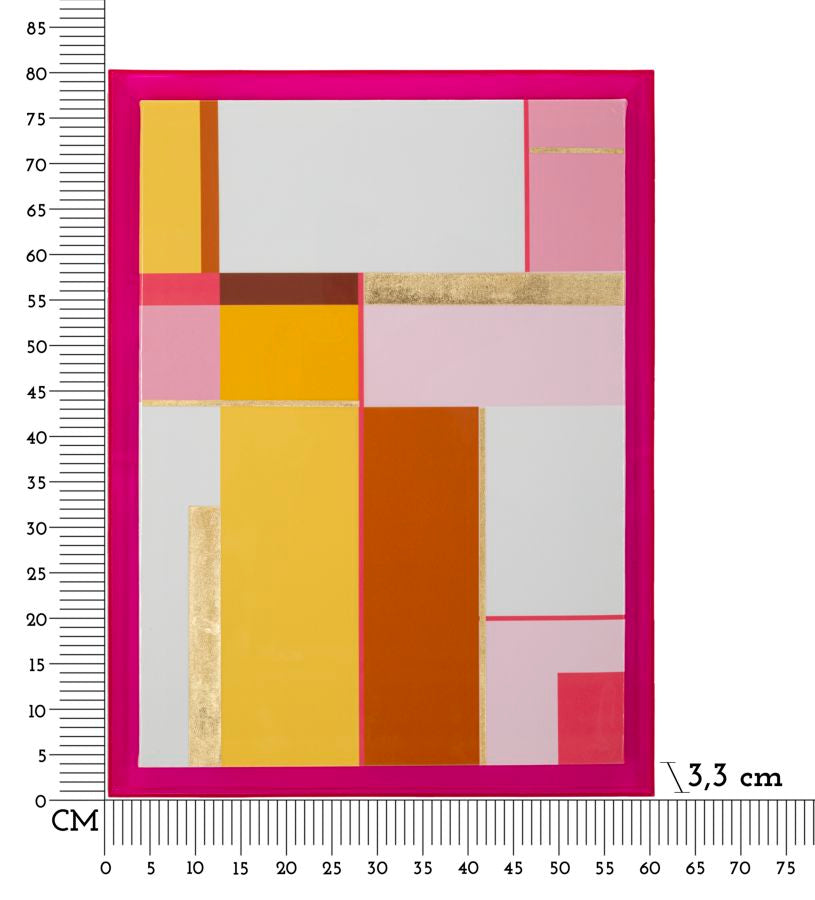Acryl Wandkunst Laccato Pink mit Rahmen – Geometrisches Leinwandbild 60x80 cm